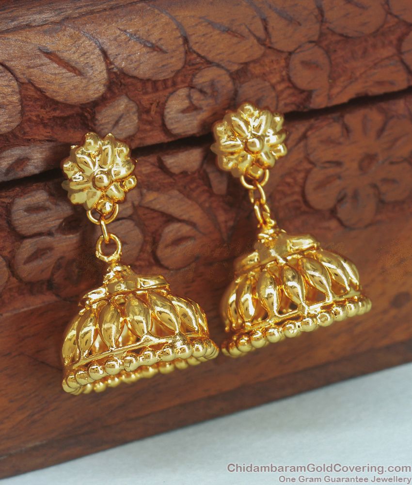 One Gram Gold Jhumka For Bridal Wear Medium Size Earring Collection ER3336