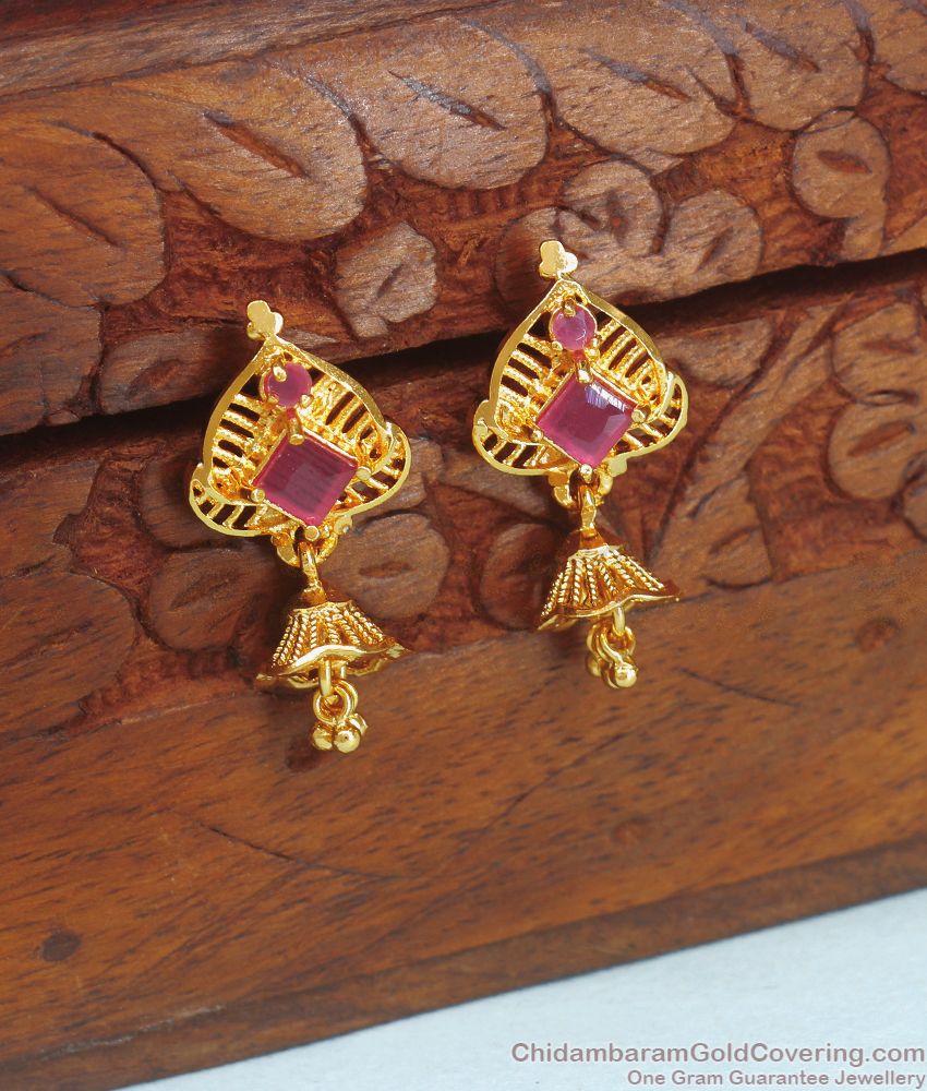 Daily wear 1 Gram Gold Earring  With Ruby Stone Collection ER3344