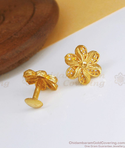Two Gram Gold Earring Forming Petal Flower Stud Design ER3367