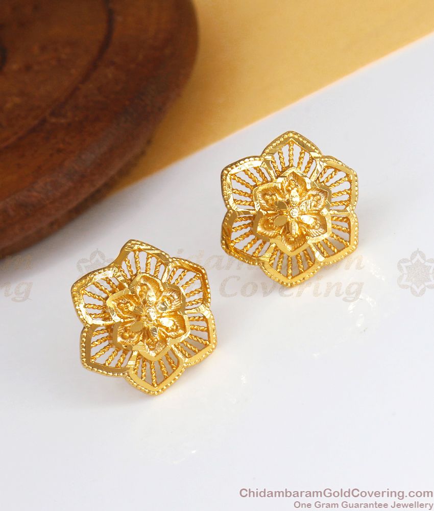 Two Gram Gold Big Stud Forming Earring Net Pattern Shop Online ER3373