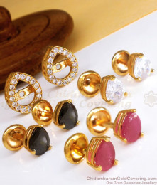 Set of 3 Stone Gold Stud Interchangeable Earring Collection ER3376 Set of 3 Stone Gold Stud Interchangeable Earring Collection ER3376