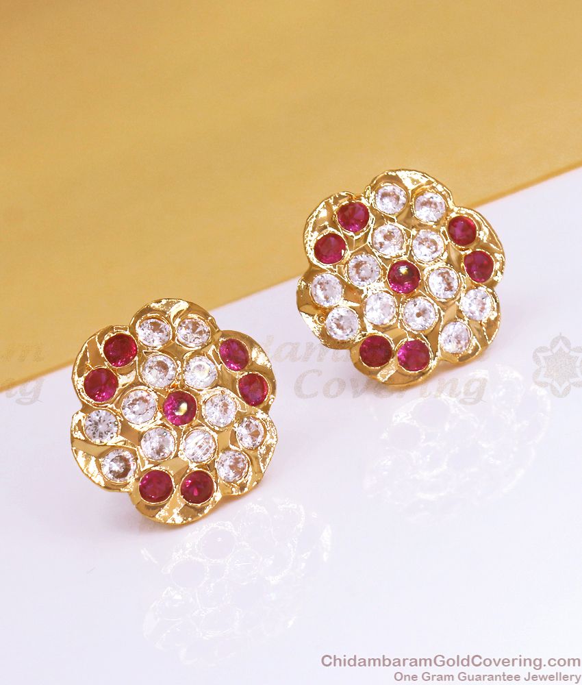 Pure Impon Stud Ruby White Stone Earring Shop Online ER3390