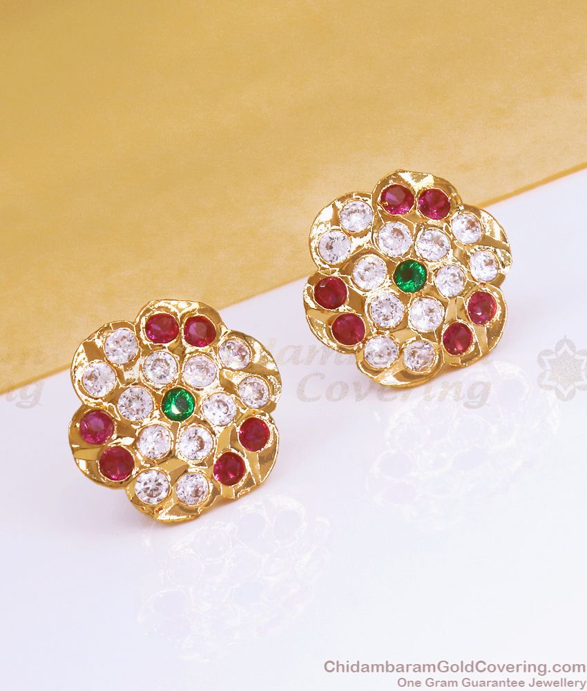 First Quality Impon Gold Earring Multi Stone Stud Collection ER3391