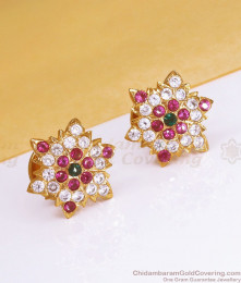 South Indian 5 Metal Earring Multi Stone Stud Collection ER3393 South Indian 5 Metal Earring Multi Stone Stud Collection ER3393