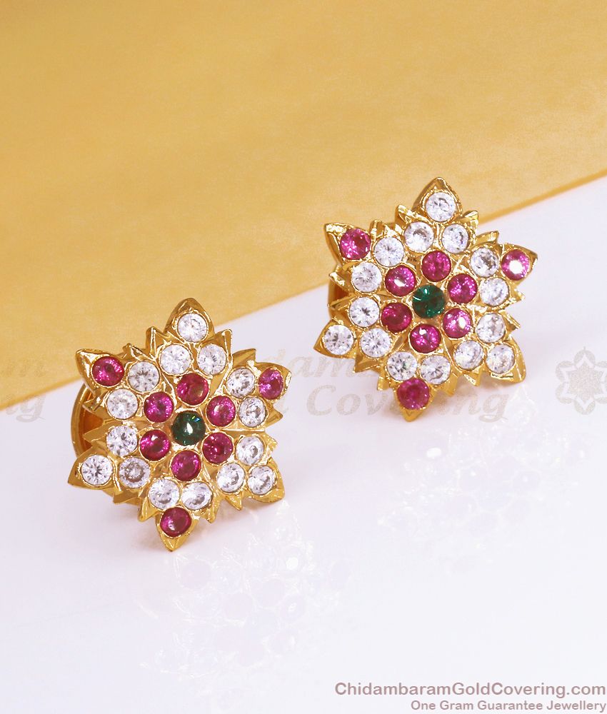 South Indian 5 Metal Earring Multi Stone Stud Collection ER3393