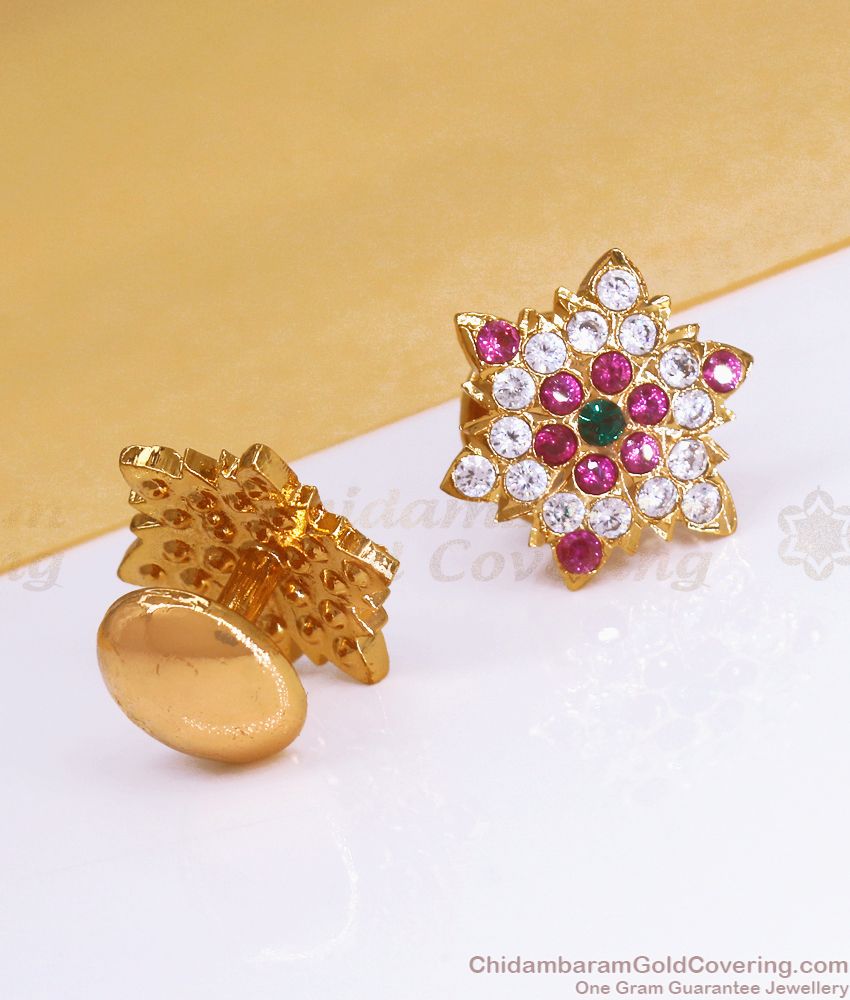 South Indian 5 Metal Earring Multi Stone Stud Collection ER3393