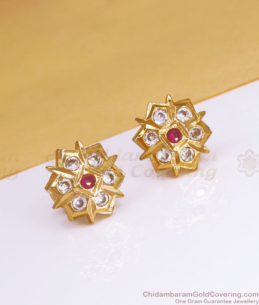 South Indian Traditional Impon Stud Earing Gati Stone Design ER3396