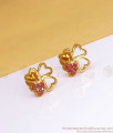 Cute Heart Petals Gold Stud Earring Ruby Stone Design ER3406