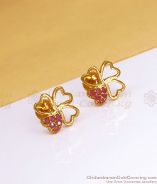 Cute Heart Petals Gold Stud Earring Ruby Stone Design ER3406 Cute Heart Petals Gold Stud Earring Ruby Stone Design ER3406
