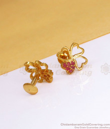 Cute Heart Petals Gold Stud Earring Ruby Stone Design ER3406 Cute Heart Petals Gold Stud Earring Ruby Stone Design ER3406