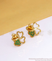 New Model Gold Plated Stud Emerald Stone Earring Design ER3407 New Model Gold Plated Stud Emerald Stone Earring Design ER3407