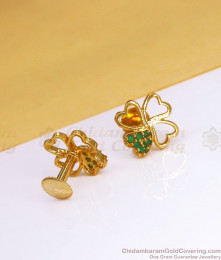 New Model Gold Plated Stud Emerald Stone Earring Design ER3407 New Model Gold Plated Stud Emerald Stone Earring Design ER3407