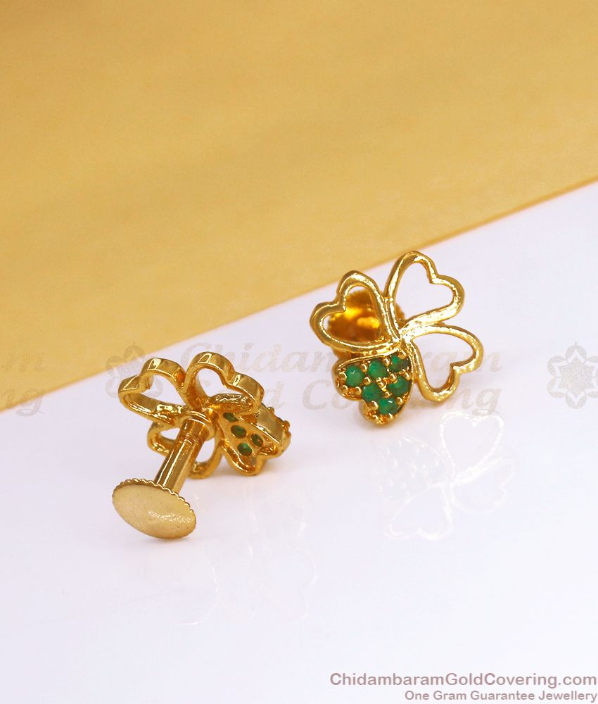 New Model Gold Plated Stud Emerald Stone Earring Design ER3407