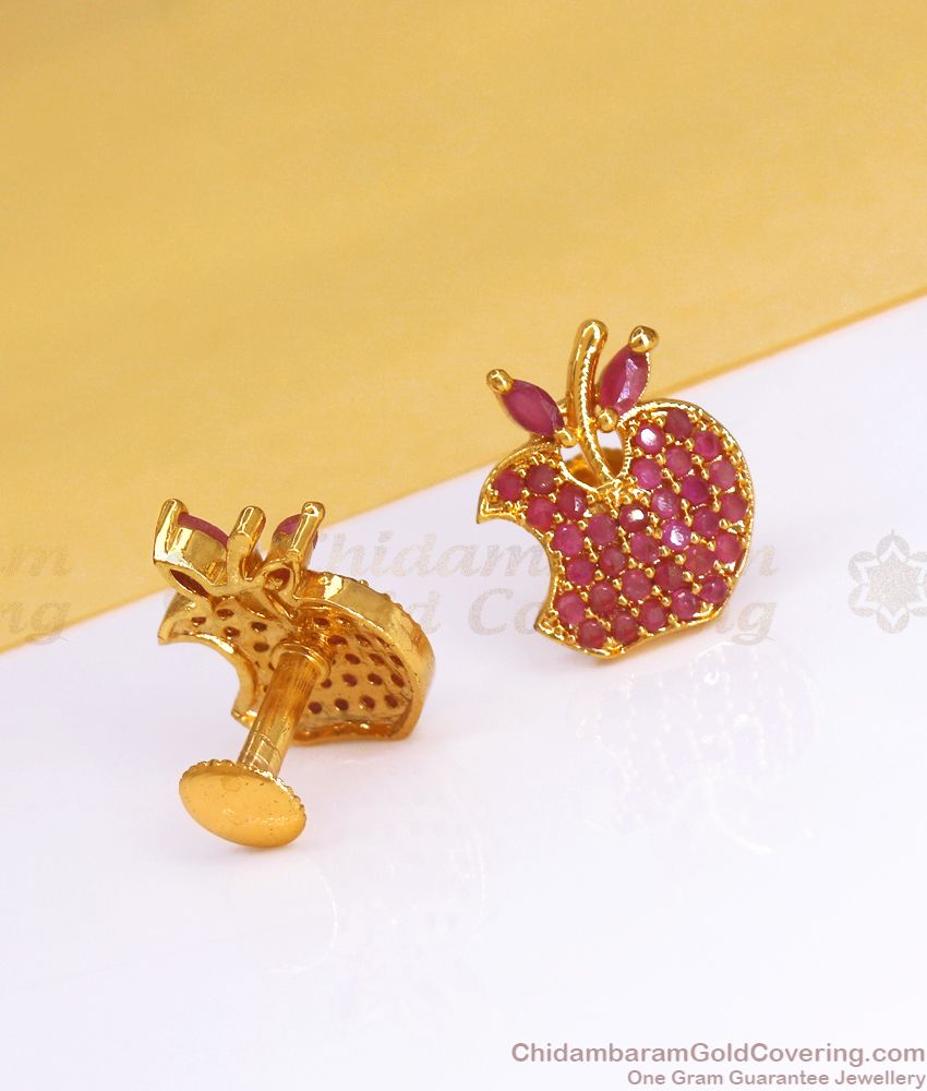 One Gram Gold Stud Red Apple Design ER3409