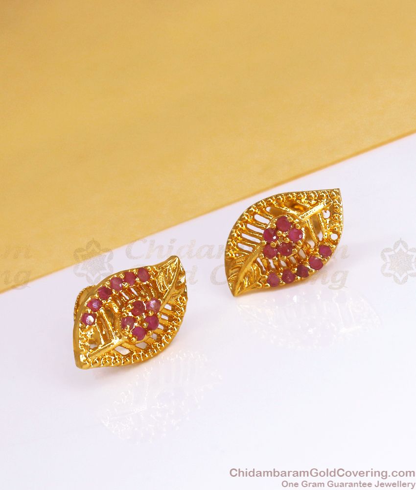 One Gram Gold Plated Studs Leaf Pattern Earring ER3410