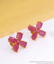 Ruby Stone Floral Design Gold Studs ER3414 Ruby Stone Floral Design Gold Studs ER3414