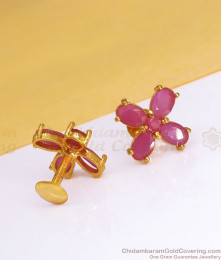 Ruby Stone Floral Design Gold Studs ER3414 Ruby Stone Floral Design Gold Studs ER3414