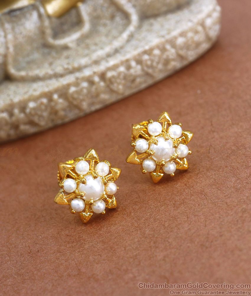 Gold Plated White Pearls Stud Earring Daily Wear Collection ER3440 Gold Plated White Pearls Stud Earring Daily Wear Collection ER3440