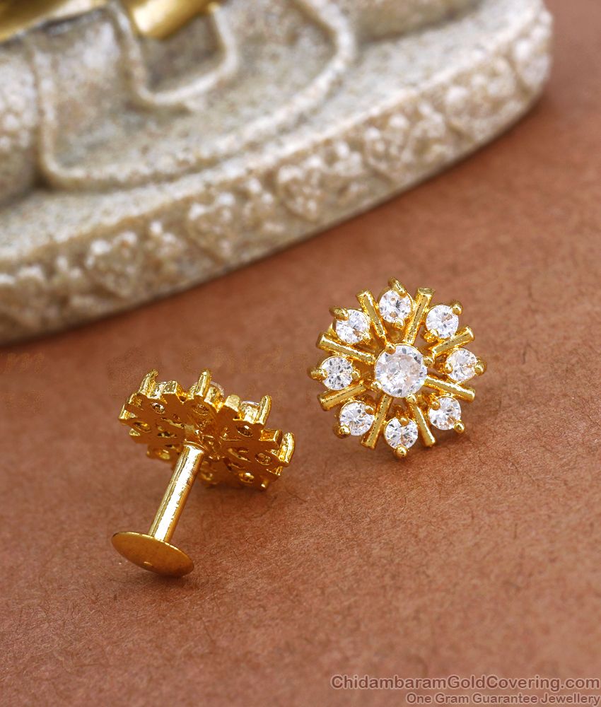 Stunning White Diamond Stone Stud Earring Floral Design ER3441