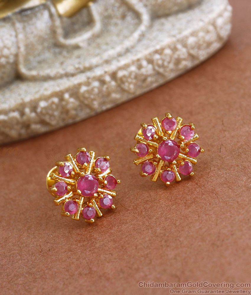 Floral Full Ruby Stone Gold Stud Earring Shop Online College Use ER3442