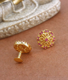 Trendy College Wear One Gram Gold Stud Earring Ruby Stone Design ER3444