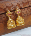 1 Gram Gold Cage Jhumkas Trendy Earring Single Ruby Stone ER3448