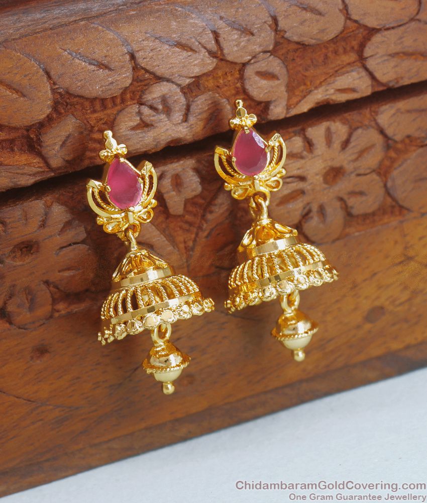 Gold Plated Jhumki Earring Ruby Stone Function Wear ER3451