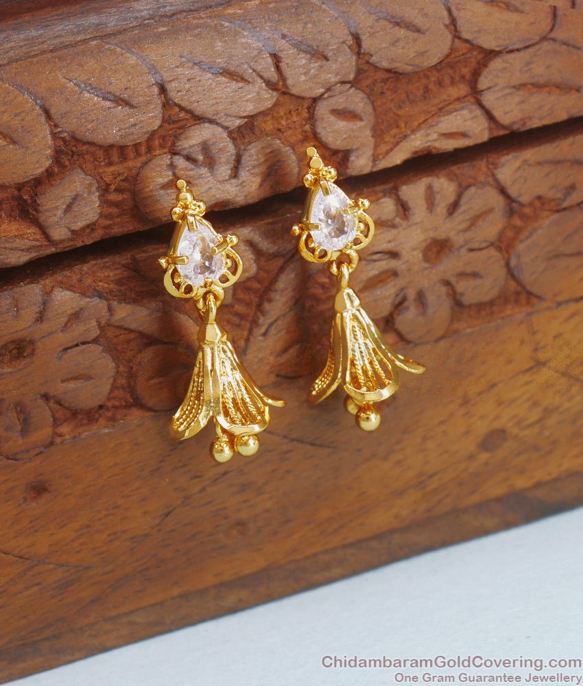 Stylish Floral Gold Jhumki Kerala Earring White Stone ER3452