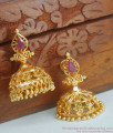 Ruby Stone Gold Plated Jhumka Floral Design ER3460