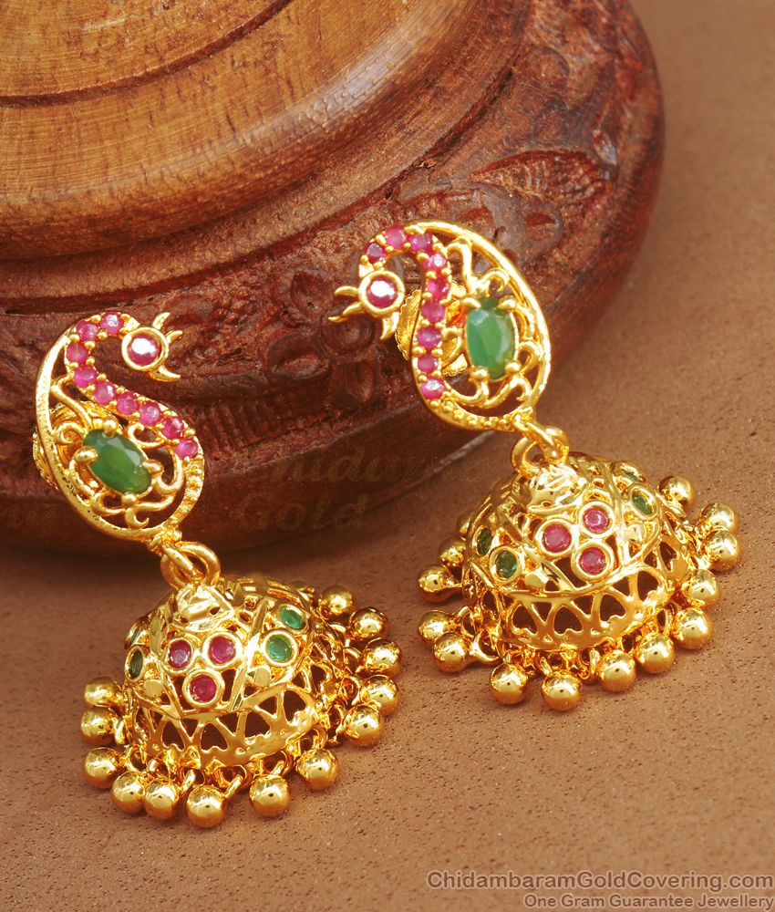 Beautiful Peacock Design Gold Plated Jhumka Shop Online ER3468