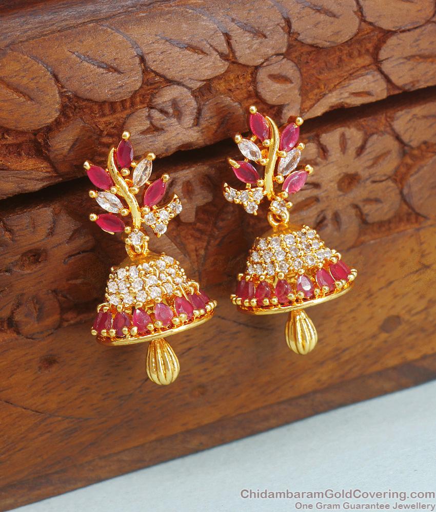 Pure One Gram Jhumka Design White Ruby Stone Collection ER3471 Pure One Gram Jhumka Design White Ruby Stone Collection ER3471
