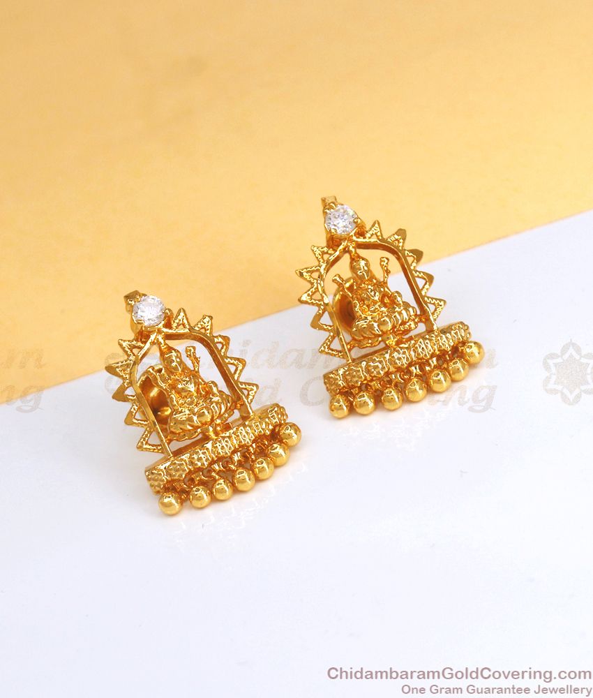 1 Gram Gold Earring Lakshmi Design Full Ruby Stud Collection ER3476