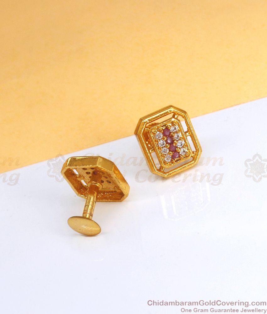 Handcrafted Square Stud One Gram Gold CZ Stone Earring Collections ER3480
