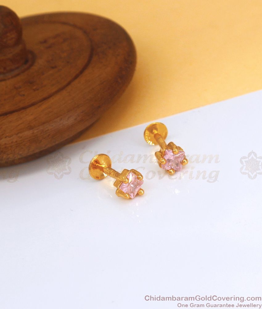 Single Pastel Pink Crystal Stone Gold Stud Earring Office Wear ER3481