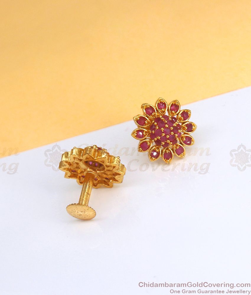 Full Ruby Stone Floral Gold Stud Shop Online ER3488