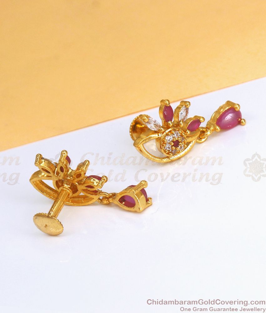 Ruby White Stone Floral Gold Imitation Stud Earring Shop Online ER3494