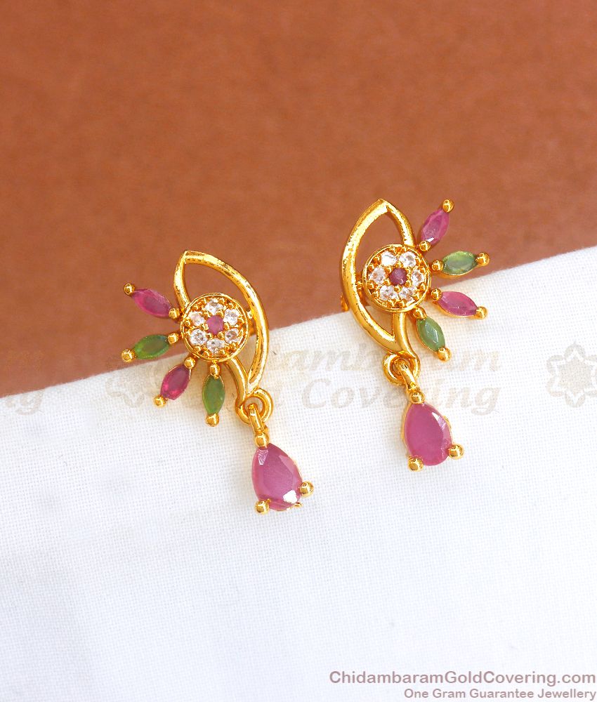 Floral Gold Plated Multi Ad Stone Stud Earring Collections ER3495