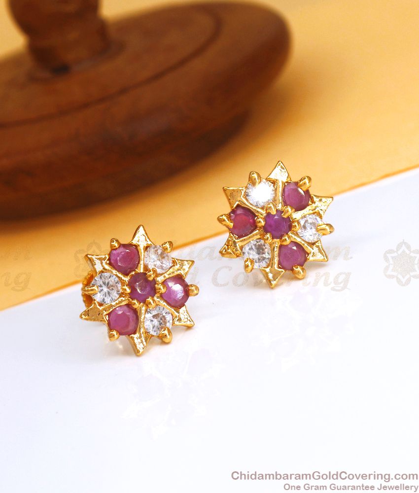 One Gram Gold Stud Earring Multi Stone Floral Design ER3497