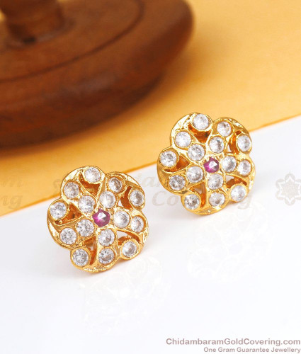 Buy Fancy Light Weight Rose Gold Metal Multi colour stone studded Medium  size floral design Jhumka Earrings for women (Coffee Brown) at Amazon.in