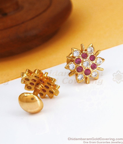 er3504 latest ruby white stones stud flower design impon earring shop online 2