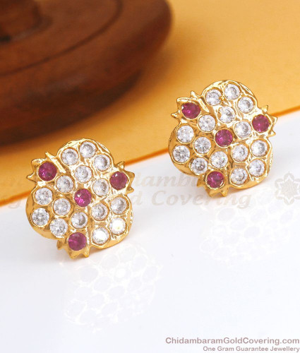 Gold Plated and White Stone Studded Dome Shaped Jhumka Earrings - Art  Jewelry Women Accessories | World Art Community