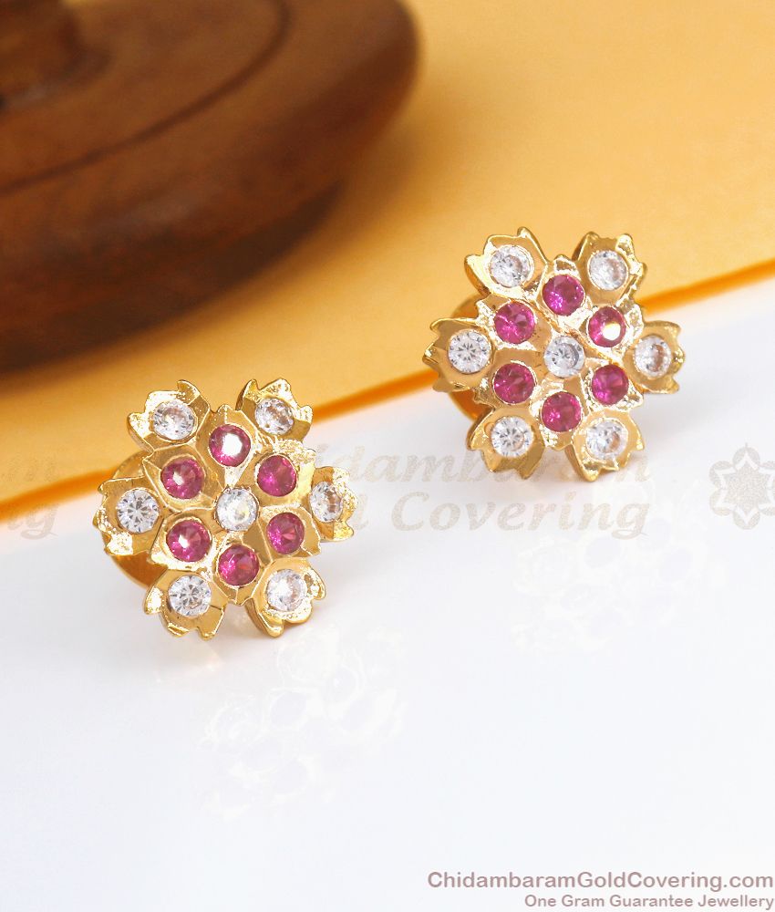 Buy Premium Quality Impon Stud With Ruby White Stone Design ER3521