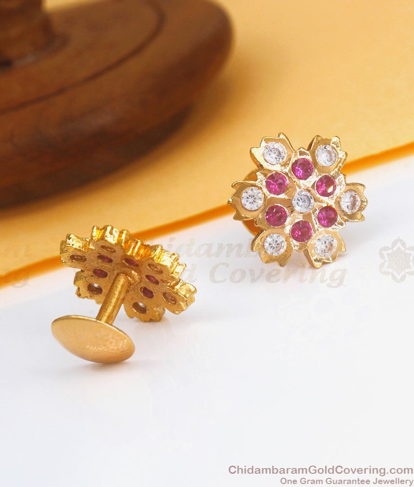 Buy Premium Quality Impon Stud With Ruby White Stone Design ER3521