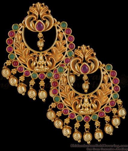 Antique Gold Plated Vintage Peacock shape jhumka earrings 3 hanging Indian  | eBay