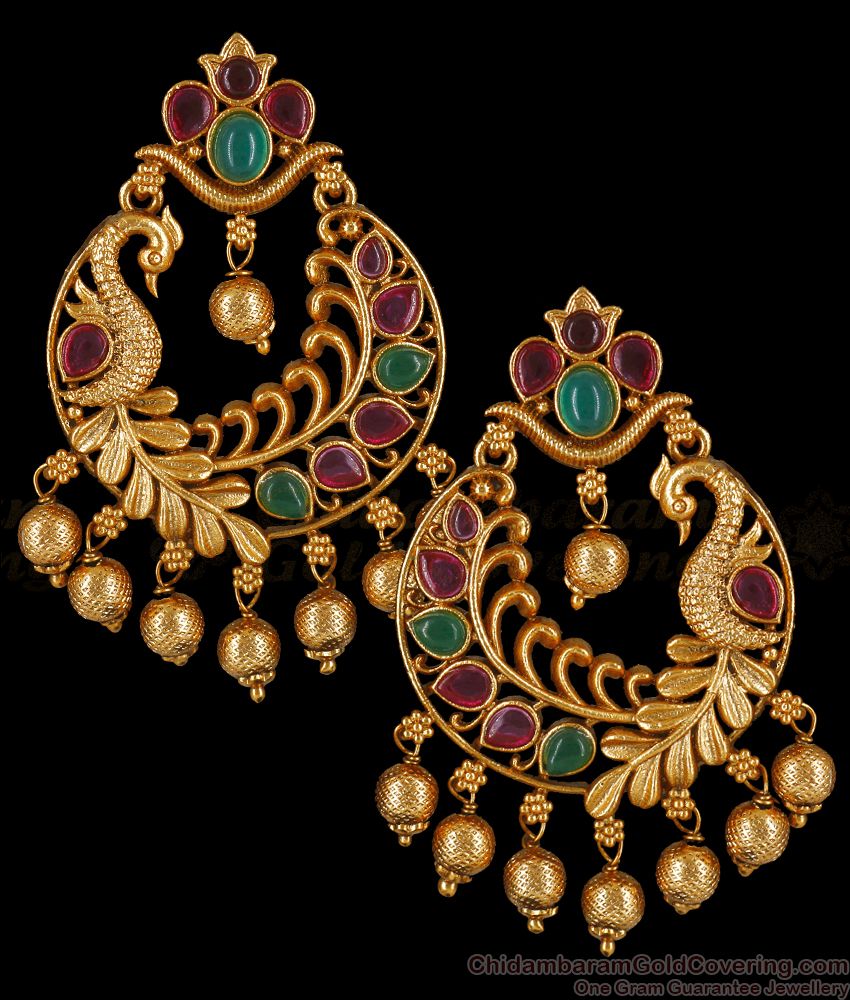 Latest Bridal Dangler Antique Earring Peacock Design Shop Online ER3551