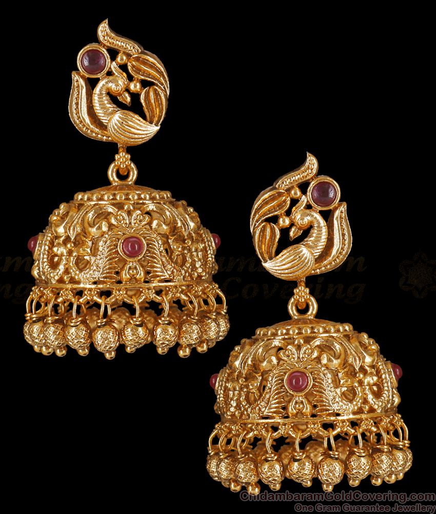 Latest Indian Antique Jhumka Earring Peacock Design ER3554