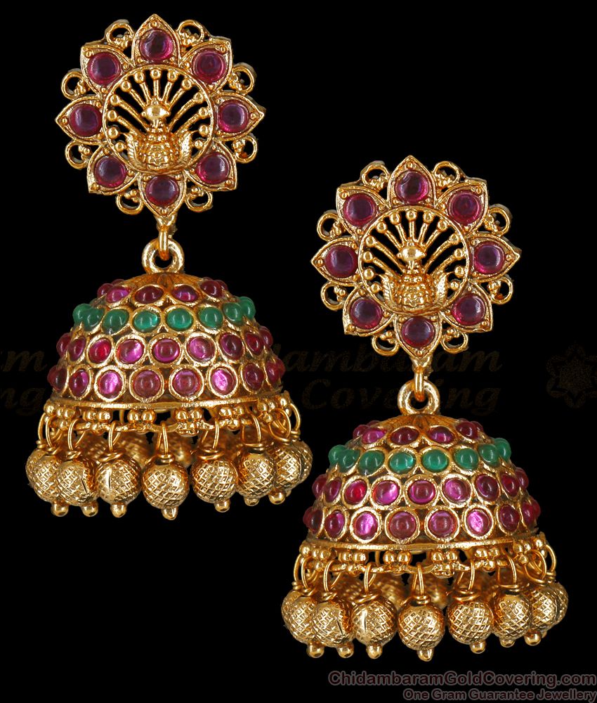 Buy Gold Design Antique Jhumka Earring Kemp Stone Pattern ER3559