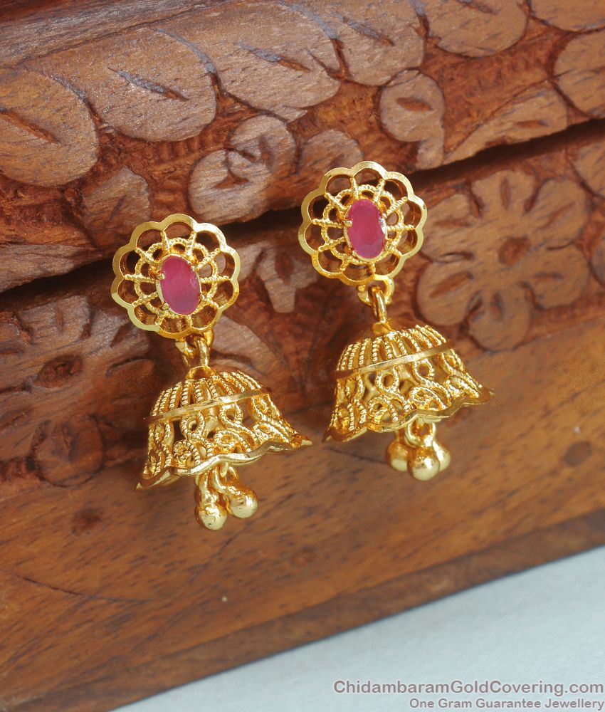 Stylish Single Ruby Stone Gold Jhumki Earring ER3570