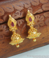 Latest Gold Gopura Jhumki Earring Ruby Stone Pattern ER3572