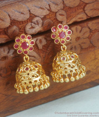 Gorgeous Full Ruby Stone Gold Umbrella Jhumka Earring Shop Online ER3577 Gorgeous Full Ruby Stone Gold Umbrella Jhumka Earring Shop Online ER3577